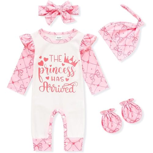 GRNSHTS Newborn Baby Girl Romper Infant Letter Print Jumpsuit Floral Bodysuit+Hat+Headband+Gloves Coming Home Clothes Outfits