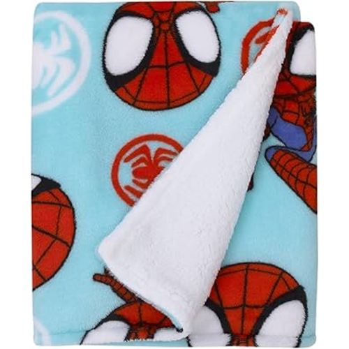 Marvel Spidey Light Blue, Red and White Super Soft Sherpa Toddler Blanket
