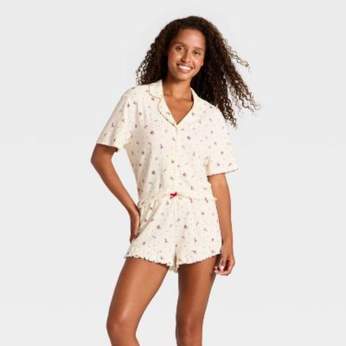 Women's Pointelle Notch Collar Shirt and Shorts Pajama Set - Wild Fable™