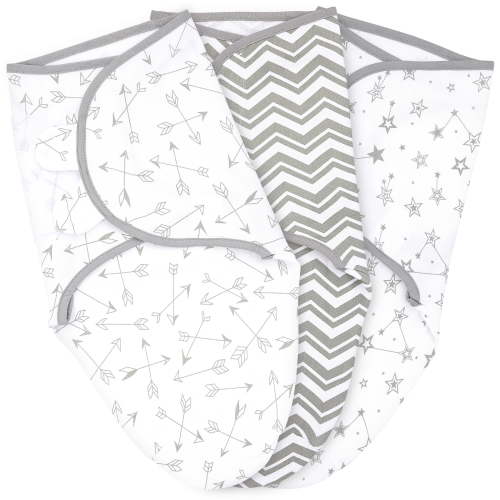 Bublo Baby Soft Gray Arrow and Star Print Premium Cotton Swaddle Baby Blanket (3 Count)