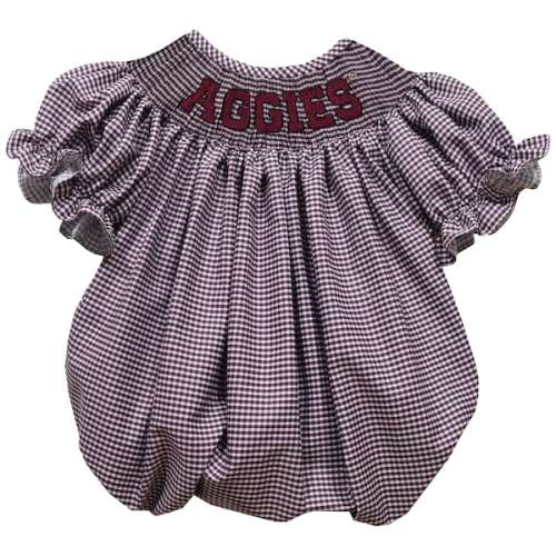 Girls Infant Vive La Fete Maroon Texas A&M Aggies Gingham Smocked Bishop Bubble Dress