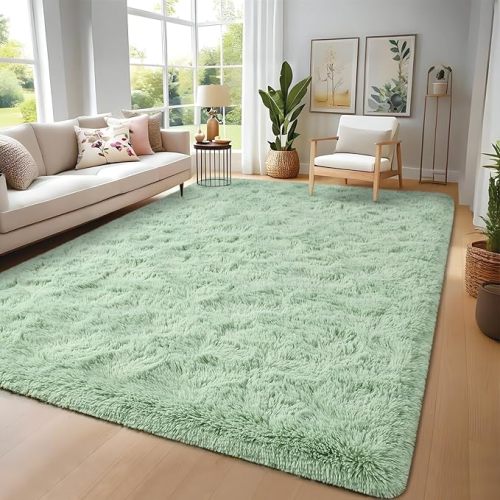 Nuttumico Fluffy Fuzzy Sage-Green Rugs for Bedroom, 4x6 Feet Soft Non Slip Plush Area Rug for Living Room, Kids Room, Indoor Modern Shaggy Rug for Nursery, Dorm, Home Decor