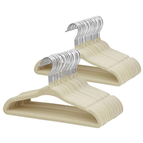 ManGotree 11" Baby Velvet Hangers, Non-Slip Infant Coat Hangers, Ultra-Thin Toddler Felt Hanger with 360° Swivel Hook, Space Saving Children's Hanger for Kids Clothes, 48 Pack (Beige)