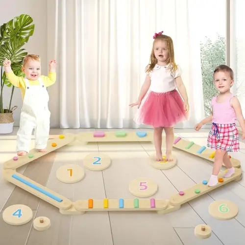 XJD 12 PCS Wooden Balance Beam, Montessori Wooden Balance Beam, Toddler Balance Boards for Kids Development, Coordination Motor Skills Gymnastics Obstacle Course Toys For Boys Girls