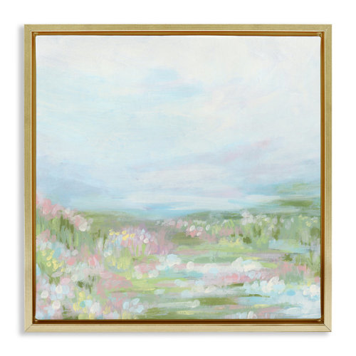 Trinx Pastel Flower Field Framed Floater Canvas Wall Art by June Erica Vess | Wayfair