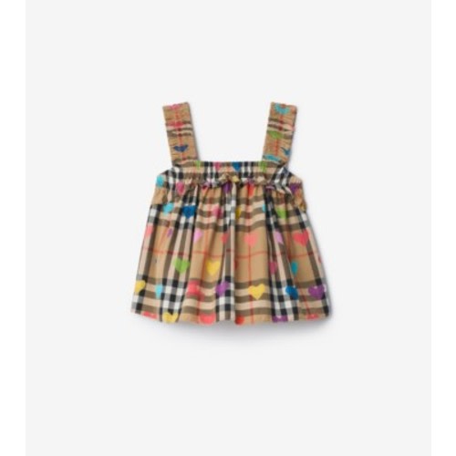 Heart Check Cotton Top in Sand beige | Burberry® Official