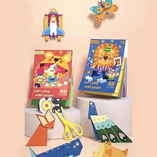 2pcs Paper Playtime: Easy Origami and Scissor Skills for Toddlers Creative Paper Crafts Paper Playtime: Easy Origami and Scissor Skills for Toddlers for Kindergarten Kids | Color, Cut Out, Glue （BLUE&RED）