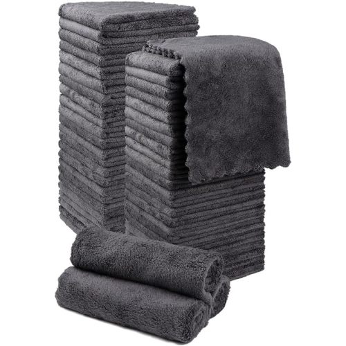 Orighty Washcloths 48 Pack, Ultra Soft Face Cloths 12 x 12 inch, Absorbent & Quick Drying Coral Velvet Washcloth Bulk, Multi-Purpose Face Cloth for Household, Cleansing and Sport (Grey or pink)