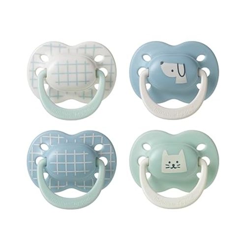 Tommee Tippee Ultimate Fit Newborn Pacifiers, 0-6 Months, Extra Air Holes, Symmetrical Nipple and Shield, 100% BPA Free Silicone, Dishwasher & Sterilizer Safe, Blue and Green, Pack of 4