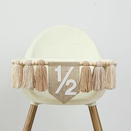 Boho Khaki Burlap Happy Half Birthday Banner High Chair Banner Half Way To One Baby Boy 6 Months 1/2 Birthday Boy Decorations Photoshoot Props Photo Props