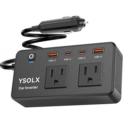 300W Car Power Inverter - YSOLX Dual DC 12V to 110V AC Car Outlet Adapter to Wall Plug, 24W Fast Charging USB-C&USB-A, Portable ​Charger Converter with for Laptops, Phones