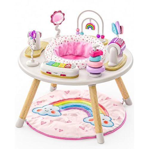 Little Acorn, 4-in-1 Baby Activity Center | Montessori-Inspired Design | 8 Interactive Toys | Tummy Time, Exersaucer & Toddler Table | Shower Gift | Essential (Rainbow)
