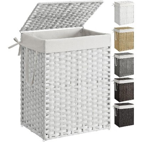 17.2 Gallon  Wicker Laundry Hamper with Lid Laundry Basket with Handles Wicker Basket Foldable Removable Liner Bag White