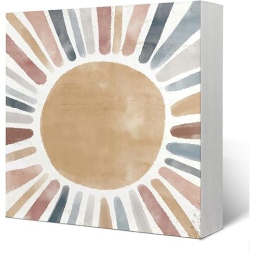 Boho Sunshine Nursery Wood Box Sign - Neutral Boho Nursery Decor for Girl & Boys, Desk & Playroom Decor, 5x5