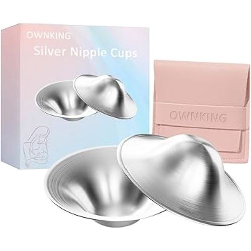 Orginal Silver Nursing Cups, Pure 925 Sterling Silver Nipple Shield for Breastfeeding, Nipple Guards Protector for Cracked Nipples, Soothe Sore, Newborn Essentials Must Haves, Nickel Free, L