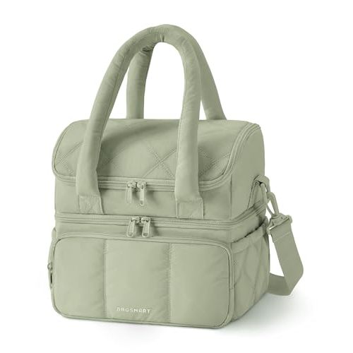 BAGSMART Lunch Bag Women, Double Deck Insulated Lunch Box, Quilted Puffer Lunch Tote, Leakproof, Durable & Reusable Large Lunch Cooler For Work Picnic Travel Meal Prep, Sage Green