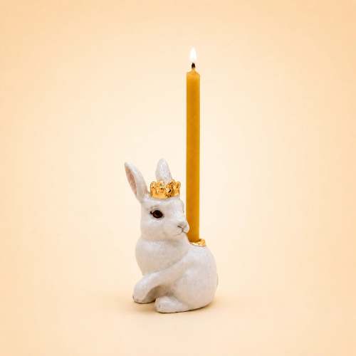 Royal White Rabbit Cake Topper | Porcelain Party Animal | Candle Holder