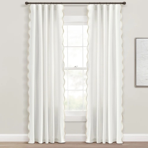 Lush Decor Coastal Chic Scallop Edge Window Curtain Panels - 84" x 52" - Neutral/White