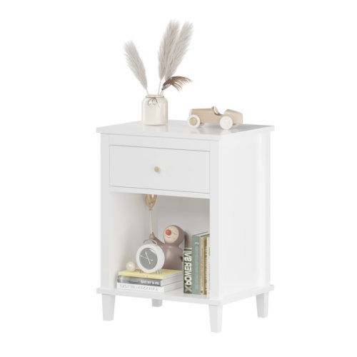 Latitude Run® 26.77''H Wooden Nightstand with One Drawer One Shelf for Kids, Adults, White+Golden handle | Wayfair