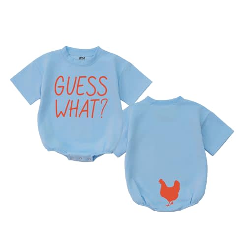 Guess What Chicken Baby Bodysuit Funny Animal Front and Back Print Unisex Infant Romper Shower Gift 0-24 Months