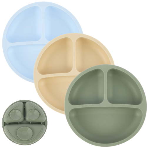 Xiyztok 3Pcs Silicone Suction Plates for Non Slip Self Feeding Training Plates Divided Plates Dishwasher