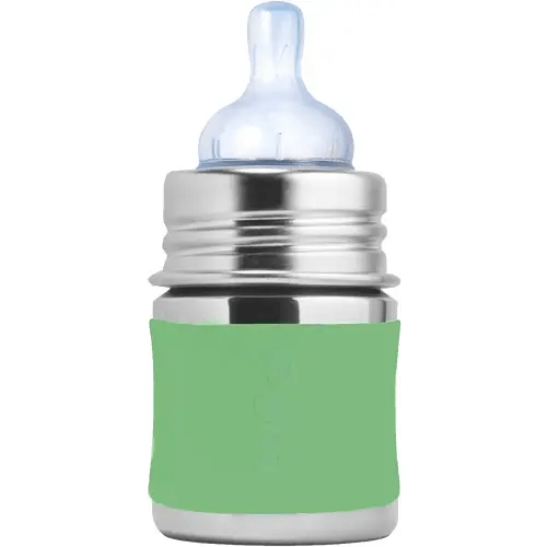 Pura Kiki 5oz/150ml Stainless Steel Anti-Colic Infant Bottle w/Silicone Natural Vent Nipple & Sleeve, 100% Plastic-Free, MadeSafe Certified, Medical-Grade Silicone - Moss Sleeve
