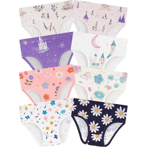 BliBliTaTa Girls' Underwear,Soft Cotton Tagless Panties for Toddlers' & Little Kids' Comfort,Breathable Briefs,8-Pack