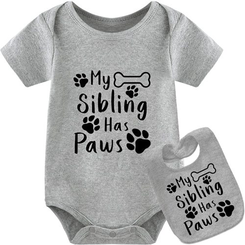 YSCULBUTOL Baby Twins Bodysuits Newborn Boy Girl Short Sleeve My Sibling Has Paws Cute Dog Romper Baby Clothes