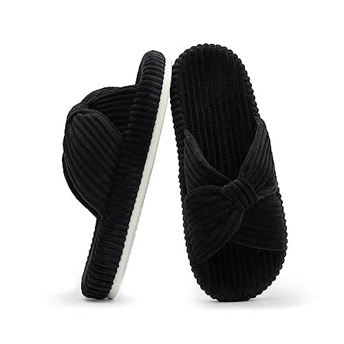 Chantomoo Slippers for Women Memory Foam House Bedroom Corduroy Bow Crossbands Slide Slipper Shoes Comfy Trendy Gift Slippers