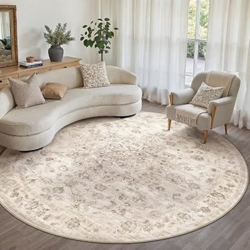 8x8 Beige Neutral Round Rug