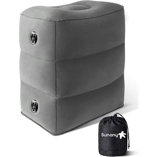 Sunany Inflatable Foot Rest Pillow for Airplane Travel-Adjustable Height Cushions for Kids to Sleep While Traveling, Adults, Suitable for Office, Home and Any Travel(Dark Grey)