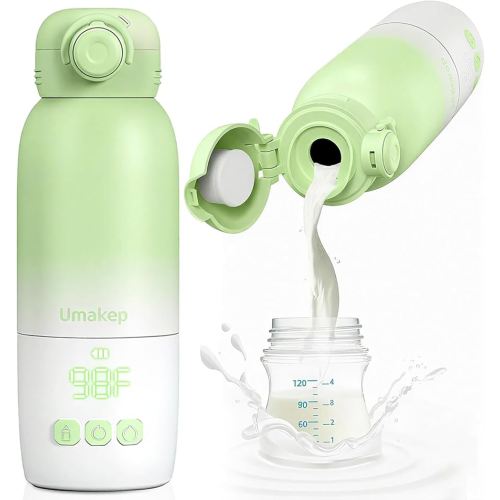 Portable Bottle Warmer, Large 12oz Capacity with Dual Heating Modes for Breast Milk & Water, Smart Temperature Control, Long Battery Life, Bottle Warmer for Outdoor, Airplane & Car Travel, Green