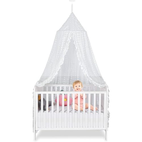 Bed Canopy for Girls - Princess Bed Canopy - Crib Canopy for Boys and Girls Bedroom Decor, Suitable for Use in Cribs Canopy Bed Curtains (White)