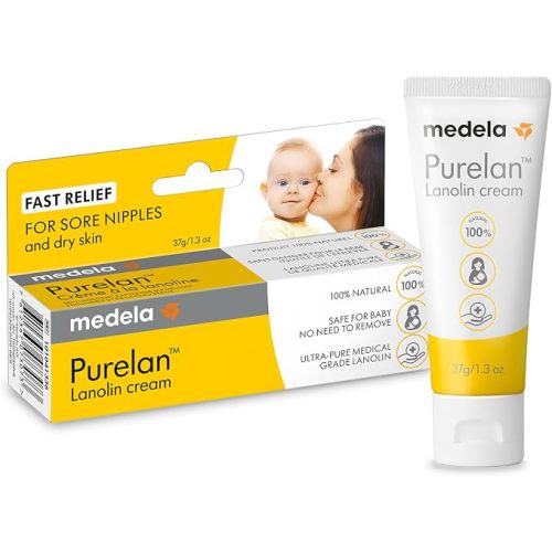 Medela Purelan Lanolin Nipple Cream, Fast Relief for Sore Nipples & Dry Skin During Breastfeeding, Safe for Breastfeeding Baby, Natural, Hypoallergenic, Fragrance-Free, 37g
