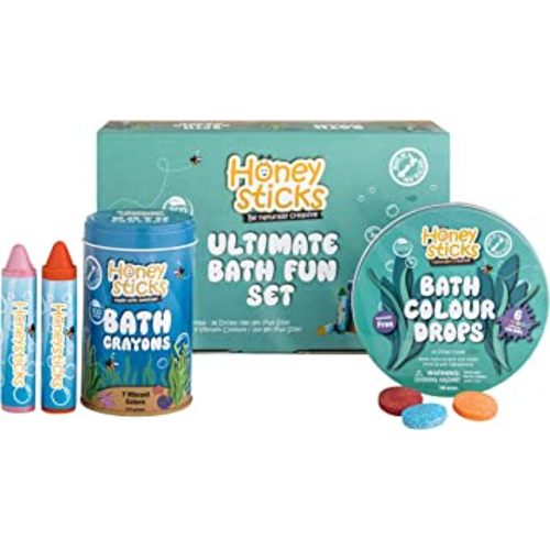 Honeysticks Ultimate Bath Fun Set - Non Toxic Bath Crayons (7 Pack) and Bath Color Tablets (36 Drops) for Hours of Creative Bathtub Fun - Natural and Food Grade Ingredients - Great Gift Set for Kids