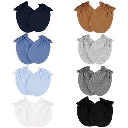 8 Pairs Baby Mittens Newborn No Scratch, Cotton Infant Gloves 0-6 Months
