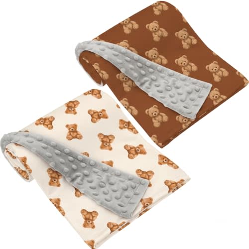 Jola's House Bear and Checked Baby Blanket Gender Neutral Minky Blankets for Newborn Baby Girls or Boys Nursery Toddler Double Layer Blanket with Dotted Backing