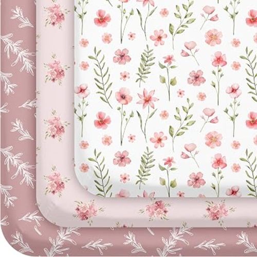 Pack and Play Mattress Sheets Fitted, 3 Pack Mini Crib Sheets