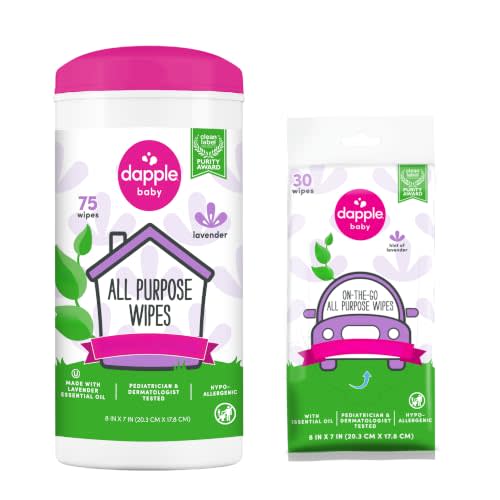Dapple Baby - All Purpose Wipes - 75 Count, 30 Count | Plant Powered, Hint of Lavender, Hypoallergenic