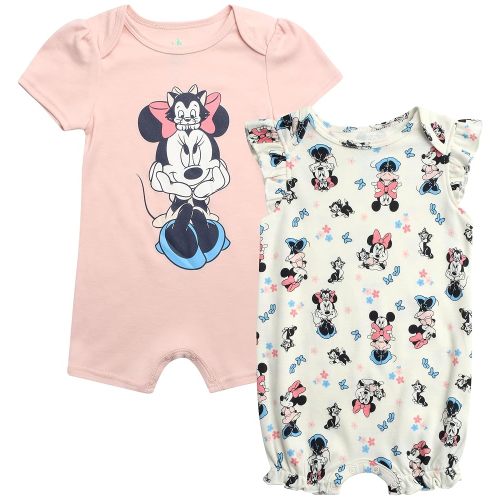 Disney Baby Girls Romper - 2 Pack Ruffled Short Sleeve Baby Jumpsuit Romper - Cozy Baby Clothes for Girls (Newborn/Infant)