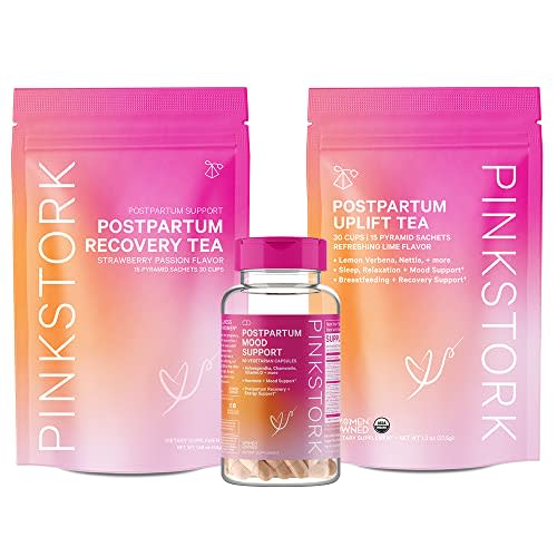 Pink Stork Postpartum Bundle: Postpartum Recovery & Mood Support, Postnatal Vitamins for Breastfeeding & Lactation Support, Healthy Mood & Hormone Balance for Women with Ashwagandha, Women-Owned