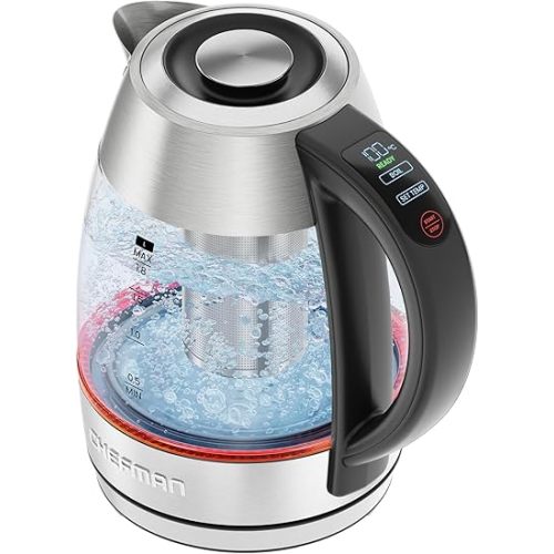 CHEFMAN Lightning High-Powered Electric Kettle, 1.8L 1750W, Rapid Boil 2 Cups in 2 Minutes, BPA Free Cordless Tea Kettle with Digital Temperature Control and 1-Hour Keep Hot – Stainless Steel