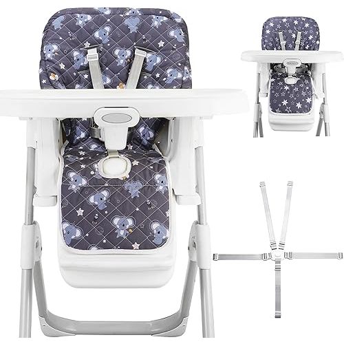Baby High Chair Cover 2-in-1 Reversible, Includes 5-Point Harness Strap, Waterproof & Soft Dual-Side High Chair Pad Cushion, Machine Washable, Extra Thick Highchair Protector - Grey