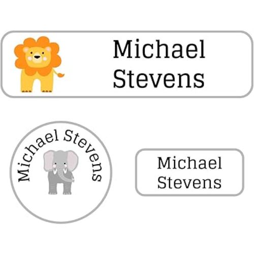 Name Bubbles - Kids Custom Name Labels for Daycare, School, Camp (144 Labels) - Personalized Waterproof Name Stickers for Clothes Tags, Lunch Boxes, Water Bottles, & School Supplies (Zoo Animals)