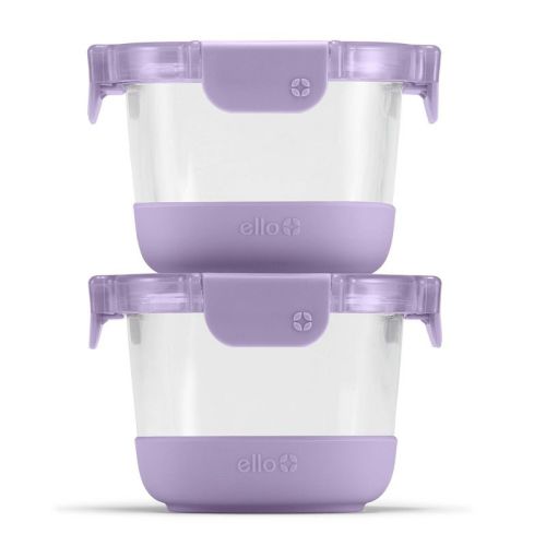 Ello 4pc 2c Glass Refresh Round Food Storage Container Set Purple: Oven, Microwave & Dishwasher Safe, Lifetime Warranty