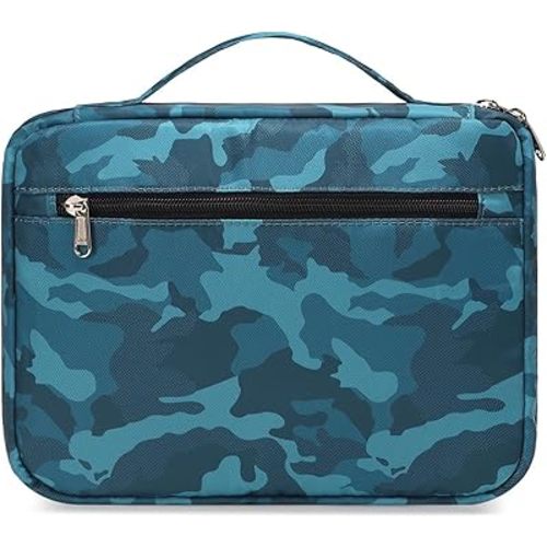 Bible Cover for Boys Kids Scripture Carrying Case with Handle Pockets Childrens Toddler LDS Handbook Holy Book Protector Pouch Teens Church Bag Hope Journaling Storage Organizer Camo Blue