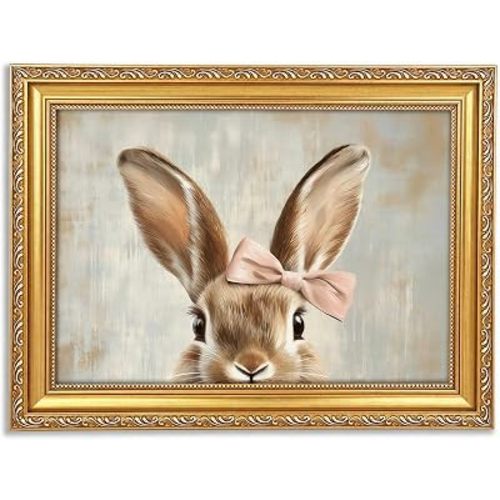 Gold Framed Easter Bunny Canvas Wall Art 12x16in