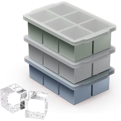 VLM 3 Pack Large Ice Cube Molds, Silicone Ice Cube Tray with Lid for Whisky