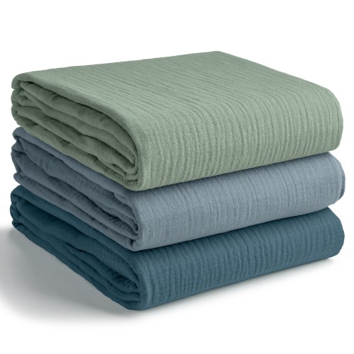 Muslin Swaddle Blankets, 42” x 42” in Neptune, Pacific Blue, Fern, Pack of 3