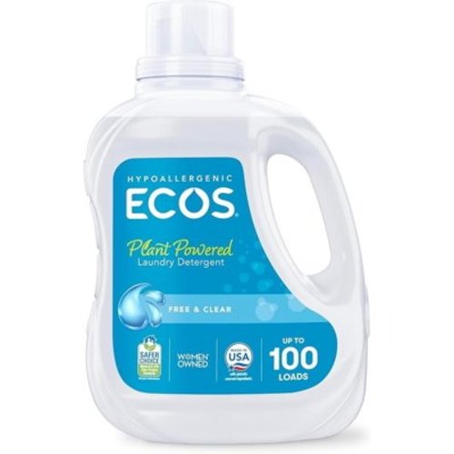 ECOS Laundry Detergent Liquid, 100 Loads - Dermatologist Tested Laundry Soap - Hypoallergenic, EPA Safer Choice Certified, Plant-Powered - Free & Clear, 100 Fl Oz